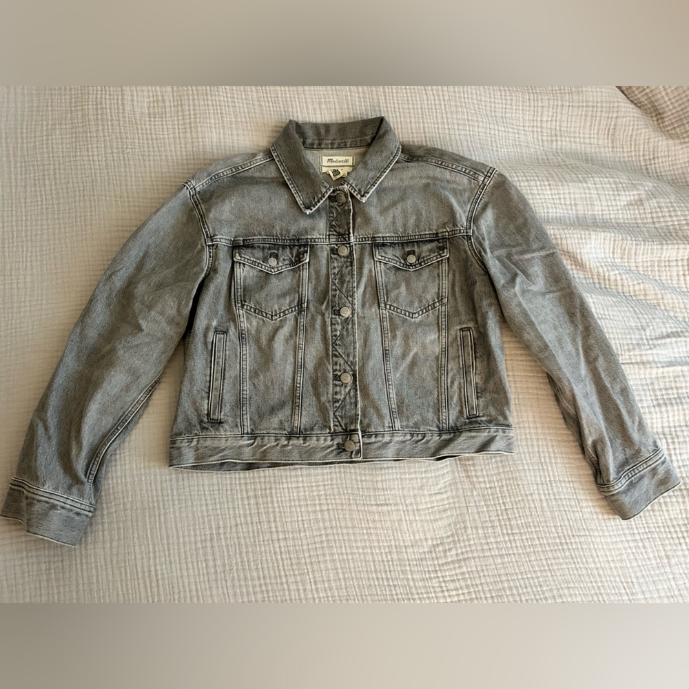 Madewell Grey Denim Boxy Crop Jacket